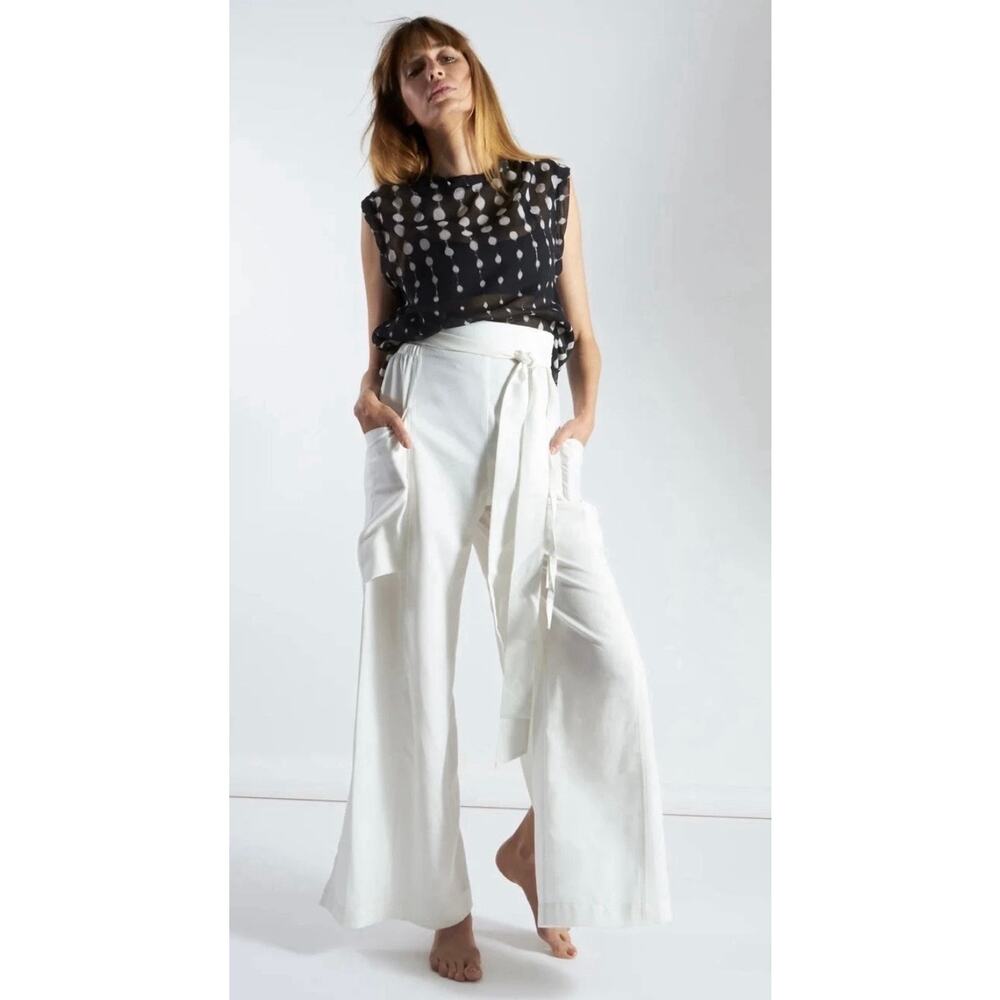 Malia Mills Nina Pant Natural/Sand Size 8 Wide Leg Tie Wrap | Made in NY